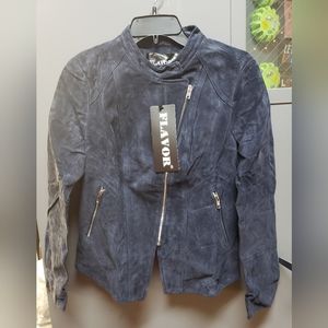 Flavor Women's Navy Leather Jacket NWT